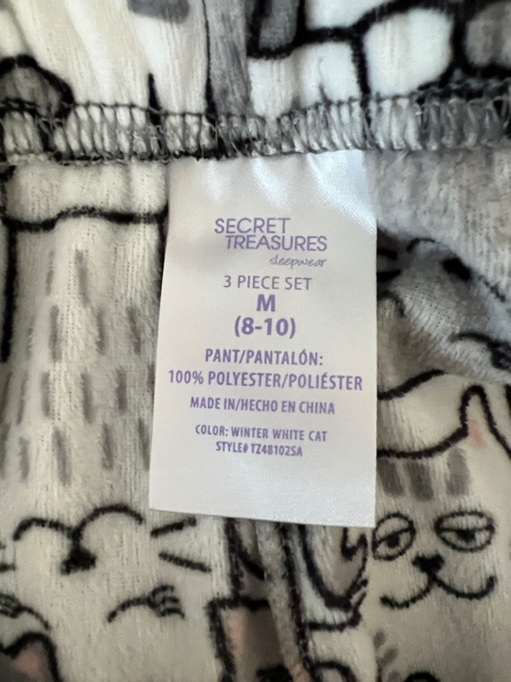 Secret Treasures White/Gray/Pink Cat Print Lounge Pants Sz M (8-10) - Picture 5 of 5
